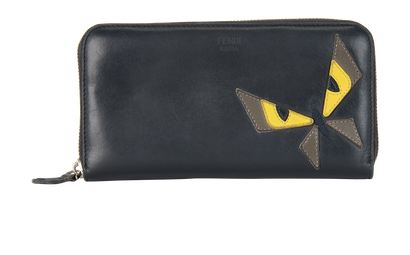 Fendi Monster Bugs Eye Zip Around Wallet, £120, Accessories, Black, Leather, Front view